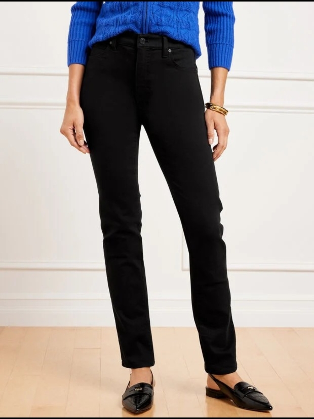 Talbots Black Straight-Leg Jeans High Waist Slimming 16w. New